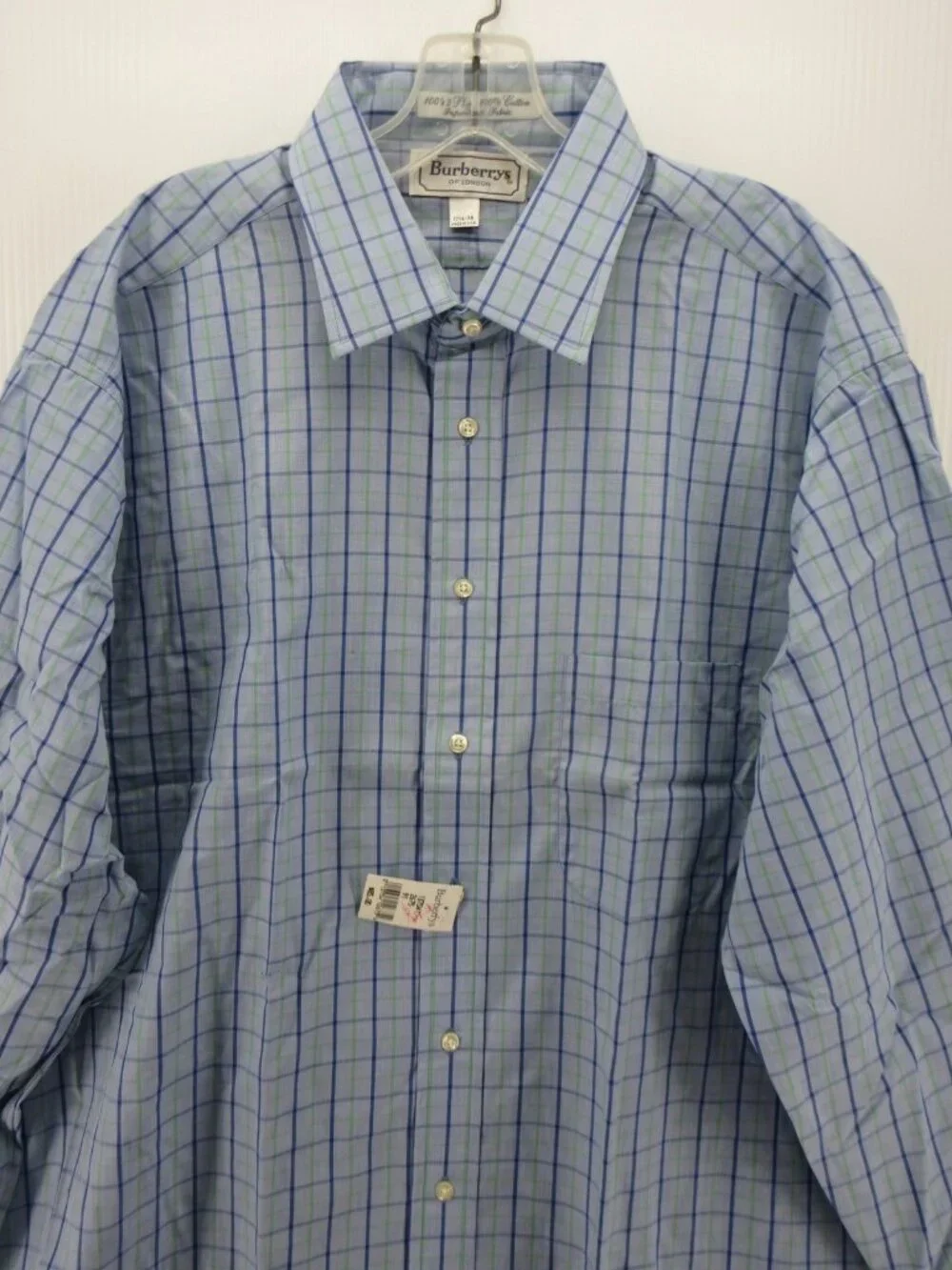 VINTAGE Burberrys Shirt 17.5 London Button Up Check 90s USA Made NWT